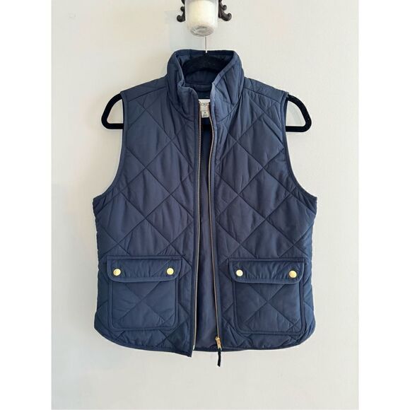 J. Crew Women’s Small Blue Quilted Fleece Lined Puffer Vest Jacket Pockets Zip - Picture 9 of 10